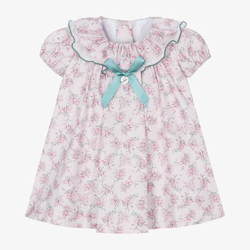 Foque-Girls Pink Floral Cotton Dress | Childrensalon
