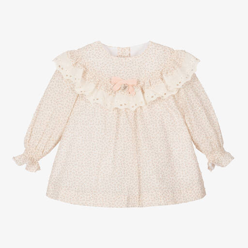 Foque-Girls Pink & Ivory Cotton Cherry Dress | Childrensalon
