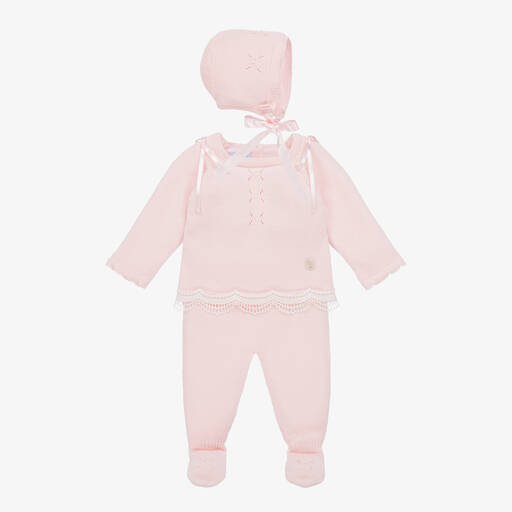 Foque-Girls Pink Knitted 2 Piece Babygrow Set | Childrensalon