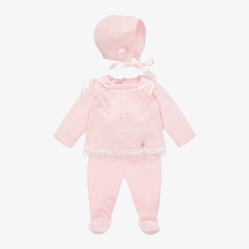Foque-Girls Pink Knitted 2 Piece Babysuit Set | Childrensalon