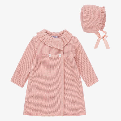 Foque-Girls Pink Knitted Coat Set | Childrensalon