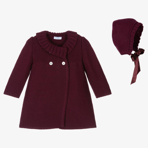 Foque-Girls Purple Knitted Coat & Hat Set | Childrensalon