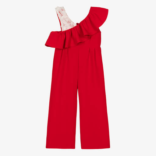 Foque-Girls Red Ruffle Jumpsuit | Childrensalon