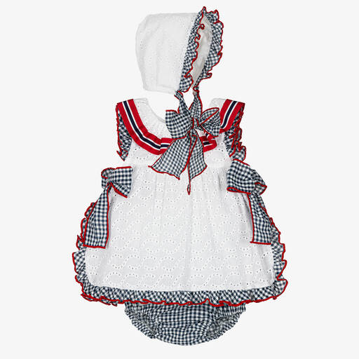 Foque-Girls White & Blue Cotton Dress Set | Childrensalon
