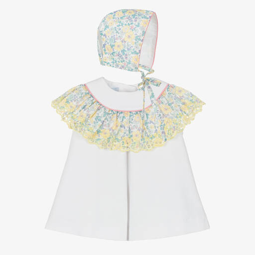 Foque-Girls White Floral Cotton Dress Set | Childrensalon