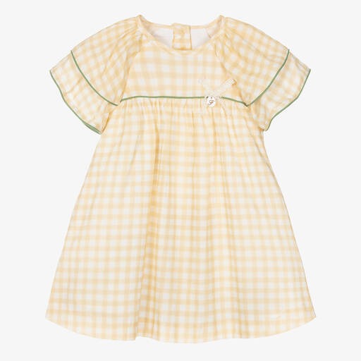 Foque-Girls Yellow Gingham Cotton Dress | Childrensalon