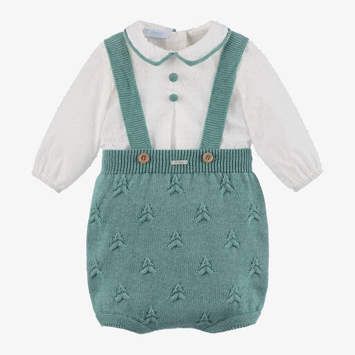 Foque-Green Cotton & Wool Knitted Shorts Set | Childrensalon