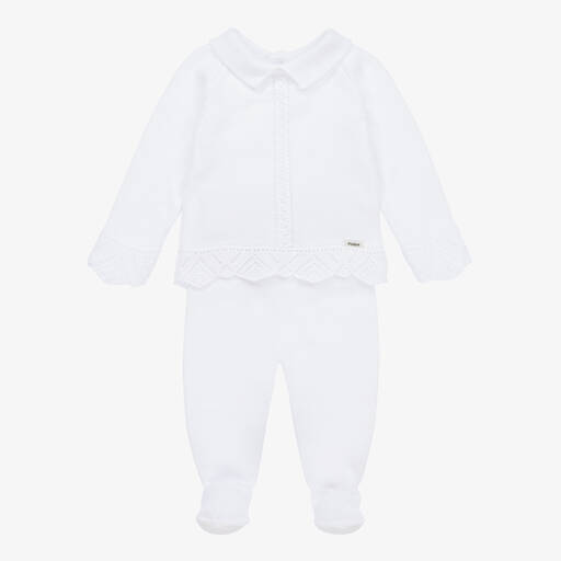 Foque-White Cotton Knit 2 Piece Babygrow | Childrensalon