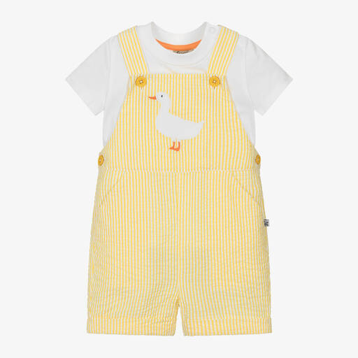 Frugi-Baby Boys Yellow Cotton Dungaree Set | Childrensalon