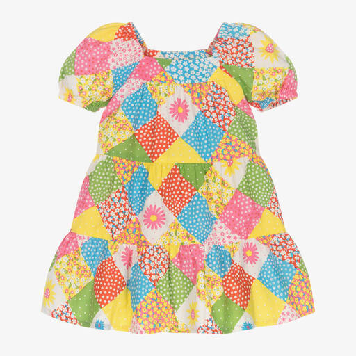 Frugi-Baby Girls Pink Cotton Patchwork Dress | Childrensalon