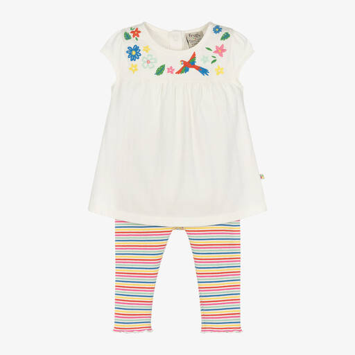 Frugi-Baby Girls Rainbow Stripe Leggings Set | Childrensalon