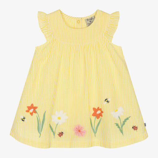 Frugi-Baby Girls Yellow Cotton Flower Dress | Childrensalon