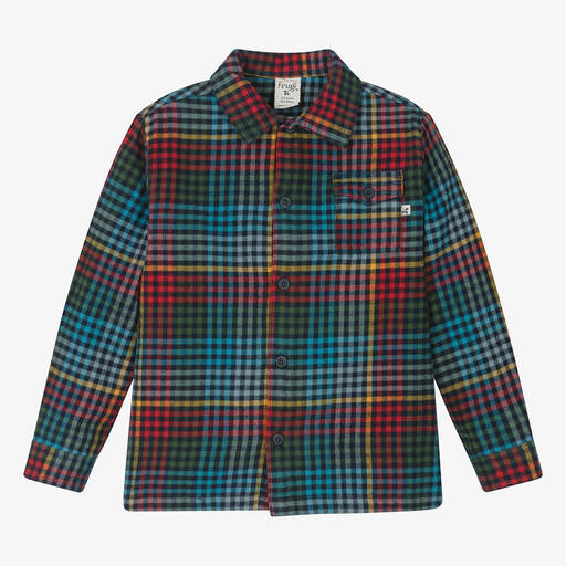 Frugi-Boys Blue Cotton Flannel Check Shirt | Childrensalon