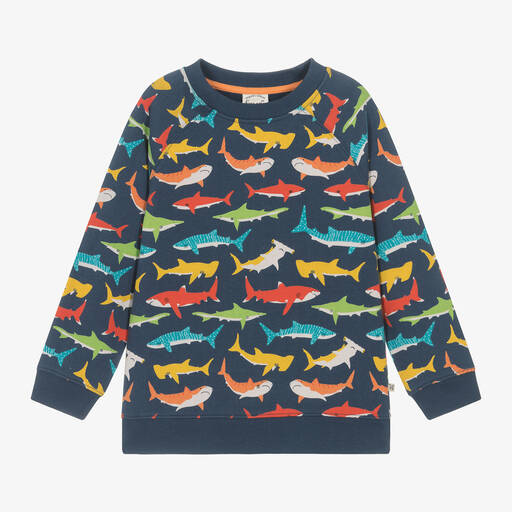 Frugi-Boys Navy Blue Cotton Shark Sweatshirt | Childrensalon