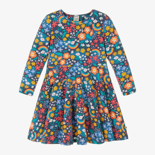 Frugi-Girls Blue Organic Cotton Floral Dress | Childrensalon