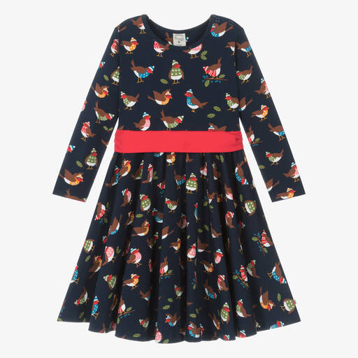 Frugi-Синее платье из органического хлопка с птичками | Childrensalon