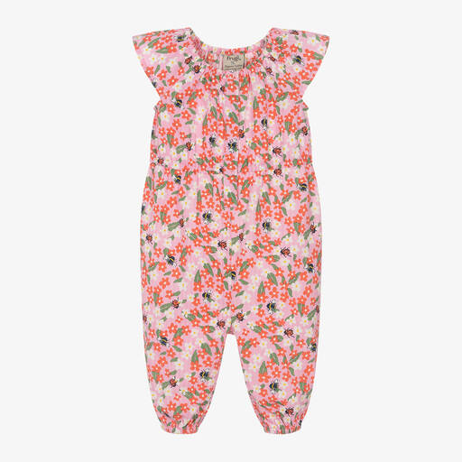 Frugi-Girls Pink Floral Cotton Jumpsuit | Childrensalon