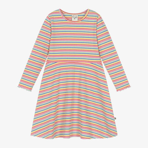 Frugi-Girls Rainbow Stripe Cotton Jersey Dress | Childrensalon