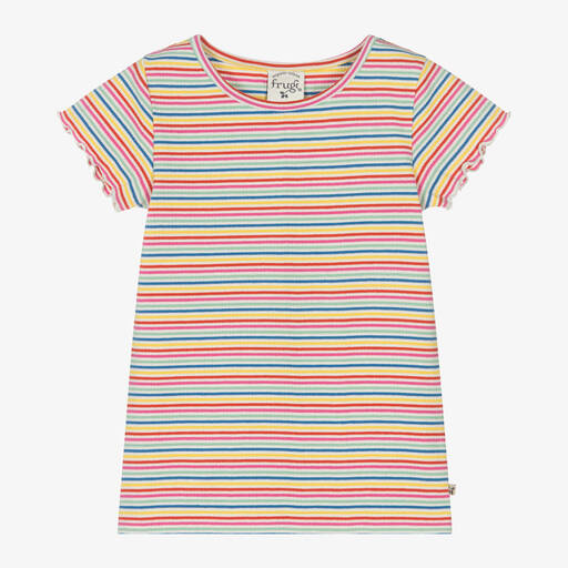 Frugi-Girls Rainbow Stripe Cotton T-Shirt | Childrensalon