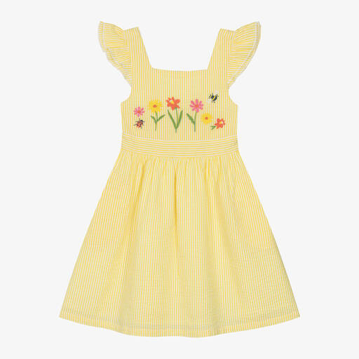 Frugi-Girls Yellow Organic Cotton Flower Dress | Childrensalon