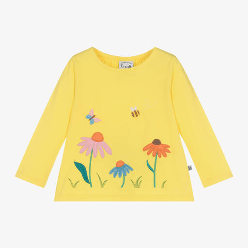 Frugi-Girls Yellow Organic Cotton Flower Top | Childrensalon