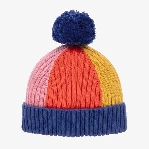 Frugi-Rainbow Cotton Knit Pom-Pom Hat | Childrensalon