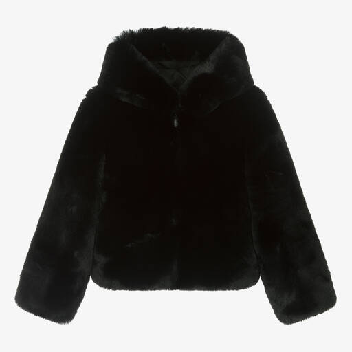 Fun & Fun-Girls Black Faux Fur Hooded Jacket | Childrensalon