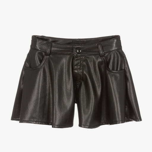 Fun & Fun-Girls Black Faux Leather Flared Shorts | Childrensalon
