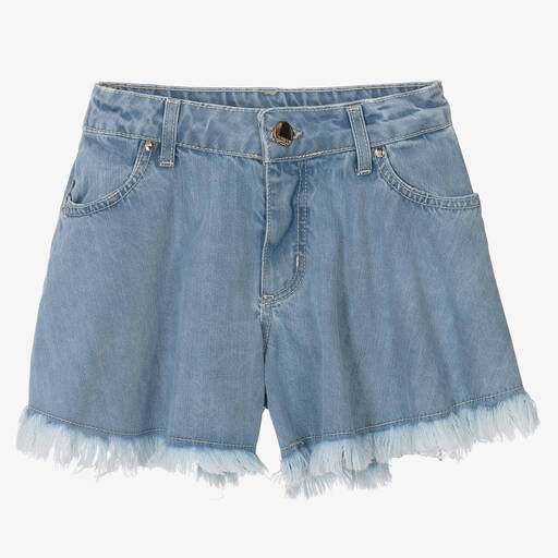 Fun & Fun-Girls Blue Frayed Denim Shorts | Childrensalon