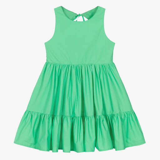Fun & Fun-Girls Green Tiered Cotton Poplin Dress | Childrensalon