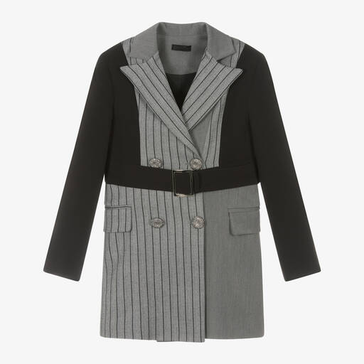 Fun & Fun-Girls Grey & Black Viscose Coat Dress | Childrensalon