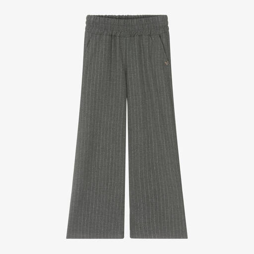 Fun & Fun-Girls Grey Pinstripe Wide Leg Trousers | Childrensalon