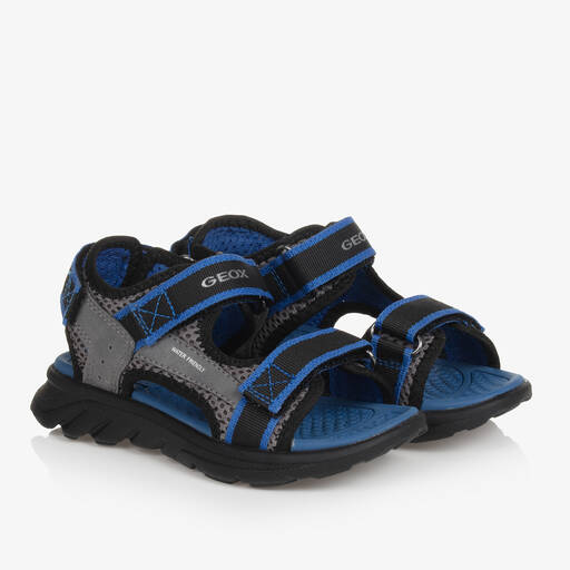 Geox-Sandales bleues et grises à scratch | Childrensalon
