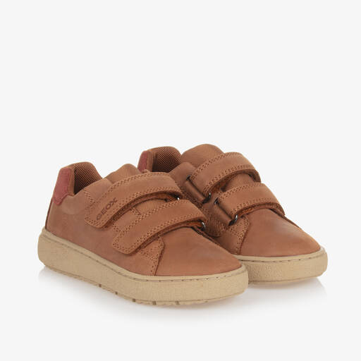 Geox-Boys Brown Leather Velcro Trainers | Childrensalon