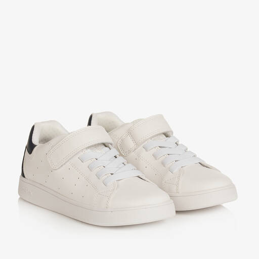 Geox-Boys White Faux Leather Trainers | Childrensalon