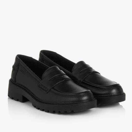 Geox-Girls Black Leather Loafers | Childrensalon