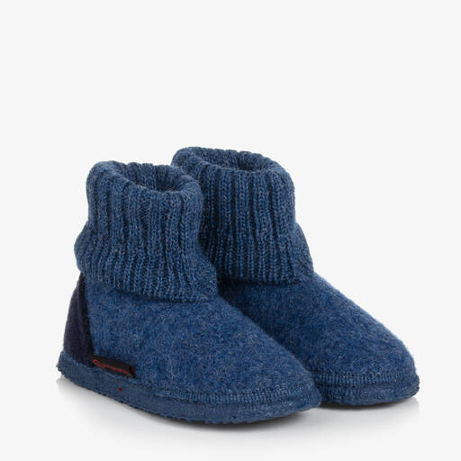 Giesswein-Chaussons bleus en laine feutrée | Childrensalon