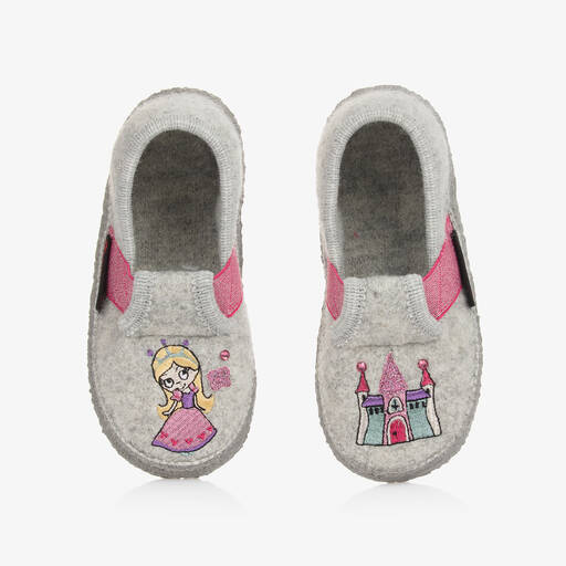 Giesswein-Girls Grey Wool Princess Slippers | Childrensalon