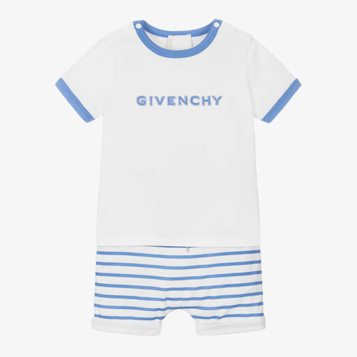 Givenchy-Baby Boys White & Blue Cotton Shorts Set | Childrensalon