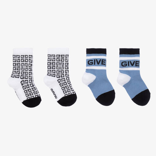 Givenchy-Baby Boys White & Blue Logo Socks (2 Pack) | Childrensalon