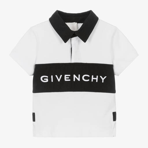 Givenchy-توب رغبي أطفال ولادي قطن جيرسي لون أبيض وأسود | Childrensalon