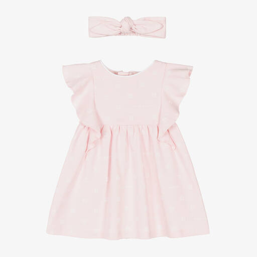 Givenchy-طقم فستان بطبعة 4G قطن لون زهري فاتح | Childrensalon