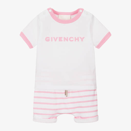 Givenchy-Baby Girls White & Pink Cotton Shorts Set | Childrensalon