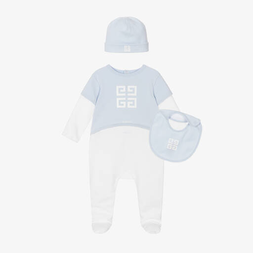 Givenchy-Blue Cotton 4G Logo Babysuit Set | Childrensalon