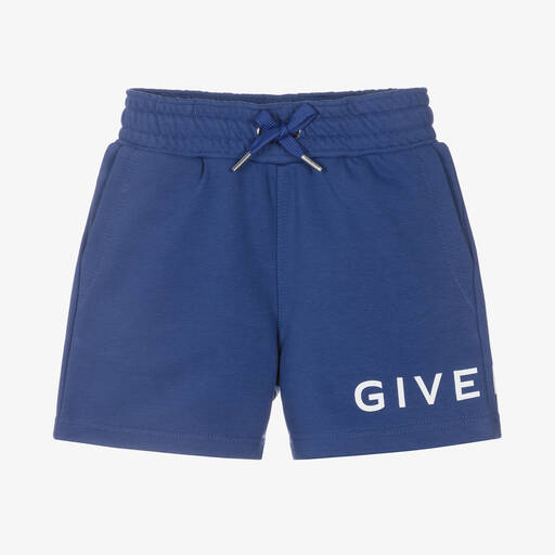 Givenchy-Blue & White Logo Fleece Shorts | Childrensalon