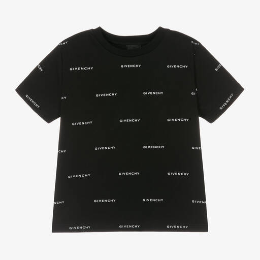 Givenchy-T-shirt noir en coton 4G garçon | Childrensalon