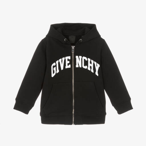 Givenchy-Boys Black Cotton Varsity Zip-Up Hoodie | Childrensalon
