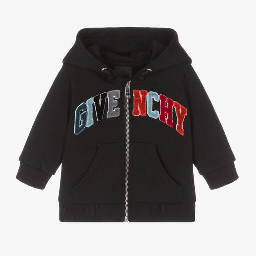 Givenchy-توب هودي بسحَّاب قطن لون أسود أطفال ولادي | Childrensalon