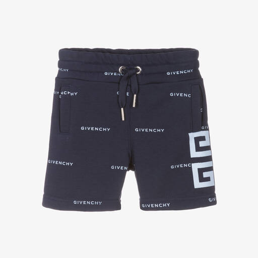 Givenchy-Boys Blue Cotton 4G Logo Shorts | Childrensalon