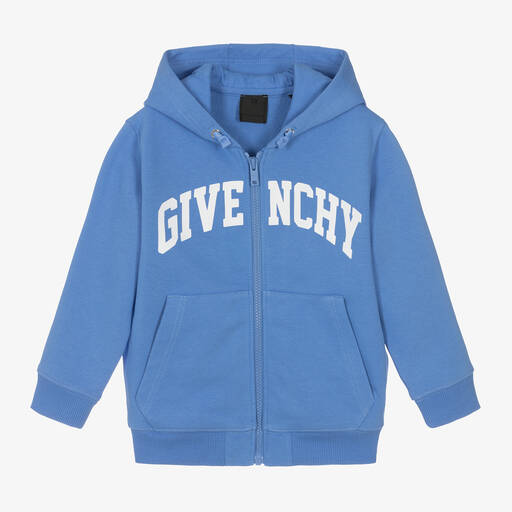 Givenchy-Boys Blue Cotton Hooded Varsity Zip-Up Top | Childrensalon